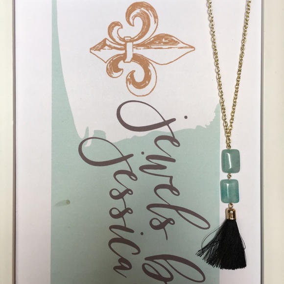 Long Aqua Stone Tassel Necklace - Picture 2 of 2